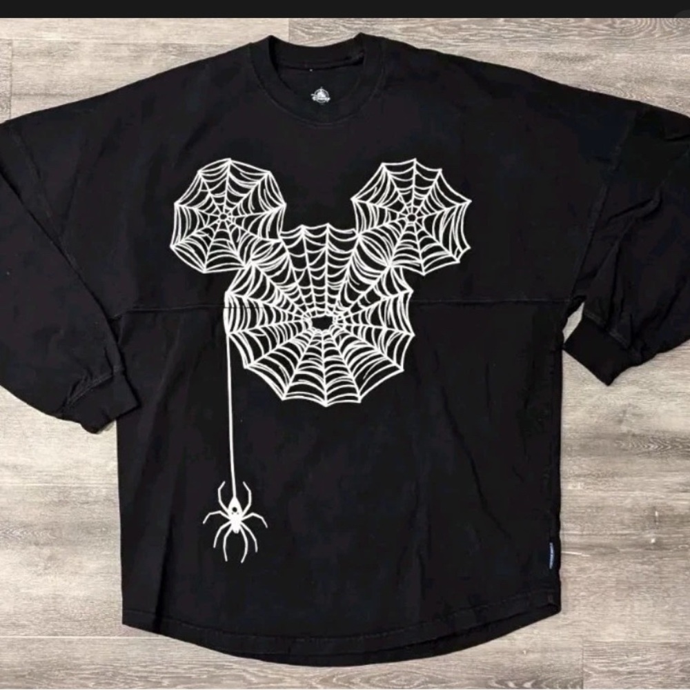 Disney Black Long Sleeve Tee with White Spider Web Design